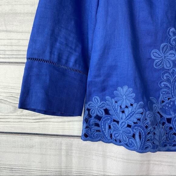 J Crew Linen Boho Royal Blue Top Size 0 - Picture 3 of 6